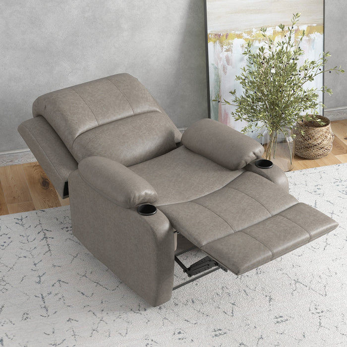 Reclining Microfiber Armchair with Cup Holder - Adjustable Leg Rest for Ultimate Comfort - Perfect for Cozy Living Room Spaces