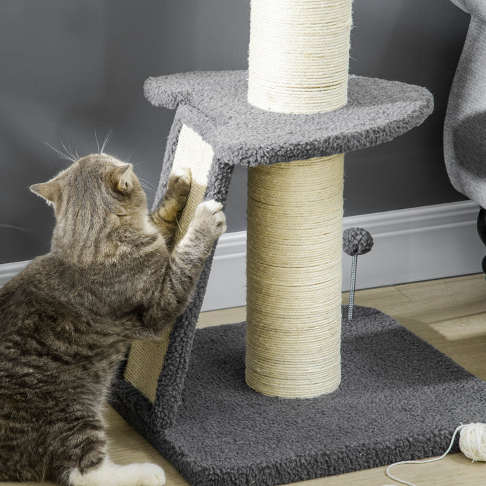 Deluxe Cat Tower with Multiple Scratching Posts - Plush Pad, Cozy Bed & Hanging Toy Ball, Dark Grey & Beige - Perfect Play Structure for Cats up to 6 Kg