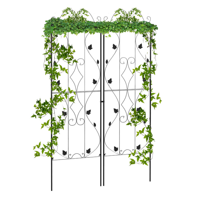 Garden Trellis Set - 2-Pack Metal Climbing Plant Support Frames with Leaf Design - Ideal for Vine Growth & Garden Decor