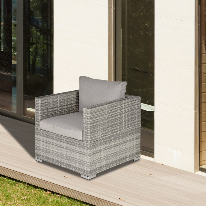 All-Weather Single Rattan Sofa Chair with Padded Cushion - Durable Outdoor Patio Furniture for Garden Poolside Balcony - Comfortable Grey Seating Solution