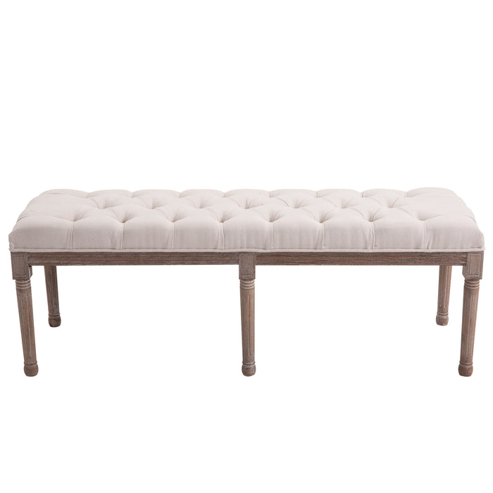 Chic Button-Tufted Chaise Lounge - Elegant Fabric Upholstered Bench with Wooden Legs - Comfortable Seating for Hallways, Windows, Bedroom Decor