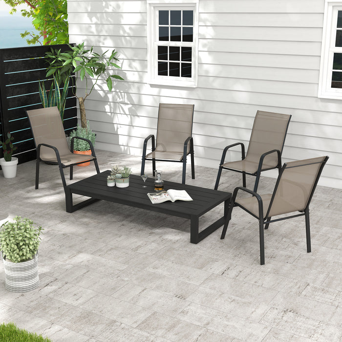 Stackable Grey Garden Chairs - 4-Piece Outdoor Dining Chair Set - Space-Saving Seating Solution for Patios and Backyards