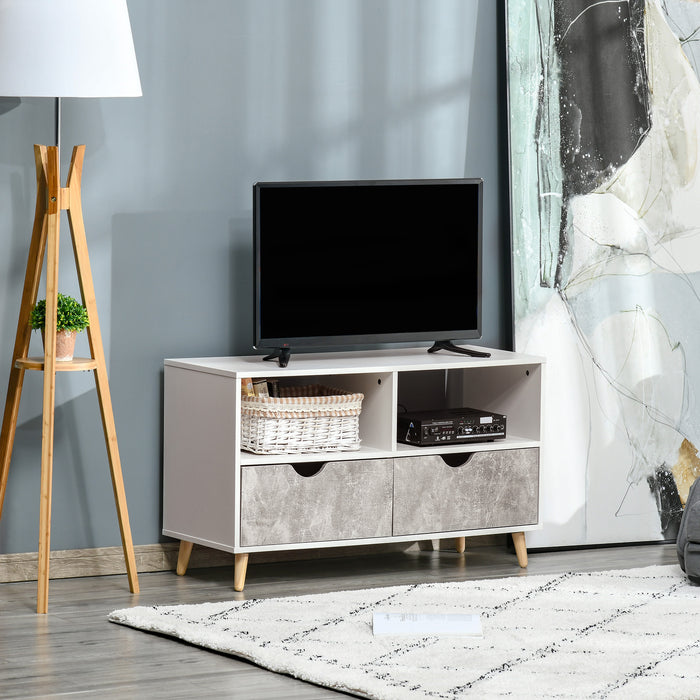 Modern Grey TV Stand with Shelving & Drawers - Storage Cabinet Media Entertainment Center - Stylish Living Room Organizer and Decor