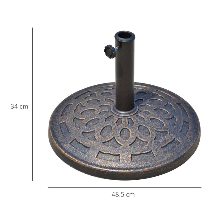 Round 14kg Decorative Resin Parasol Base - Adjustable Market Umbrella Stand in Bronze Finish - Sturdy Holder for Outdoor Shade and Stability