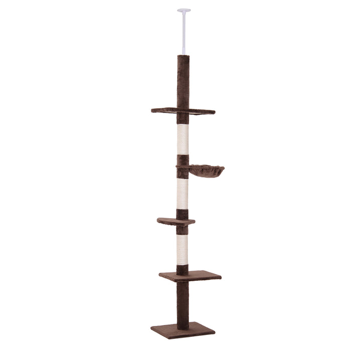 5-Tier Floor to Ceiling Cat Tree - Tall Climbing Activity Center with Scratching Post, Adjustable 230-260cm - Ideal for Playful Cats and Kittens