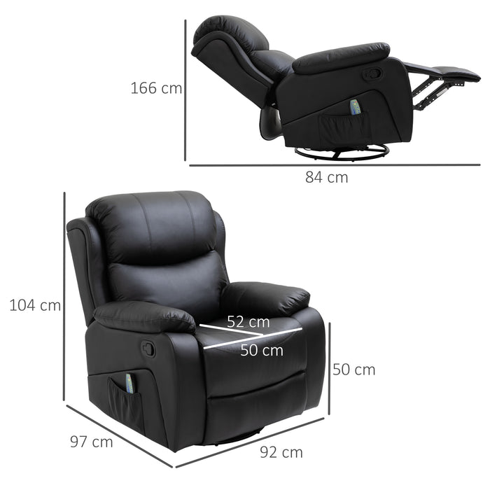 PU Leather Massage Recliner Chair with Heating - 8-Point Vibrating Massage, Swivel Base, Built-in Footrest, and Remote Control - Comfortable Lounge Chair for Relaxation and Stress Relief