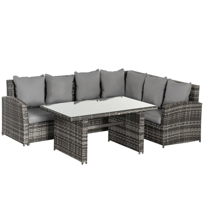 6-Seater PE Rattan Corner Dining Set - Outdoor Garden Patio Furniture with Sofa Table and Cushions - Ideal for Al Fresco Dining and Entertaining