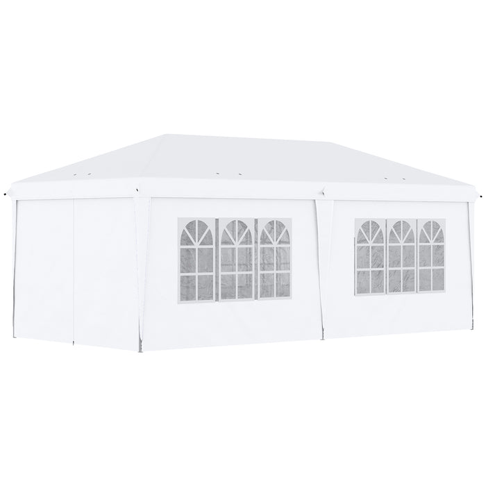 Pop-Up Gazebo 3x6m with Side Panels and Windows - Height-Adjustable Outdoor Canopy for Events, Garden, Camping - Includes Carry Bag, Versatile Shelter, Brown