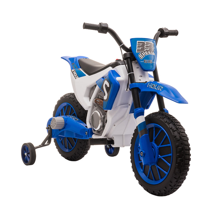 Kids Electric Motorbike - 12V Ride-On Motorcycle with Training Wheels, Blue - Perfect for 3-5-Year-Old Children