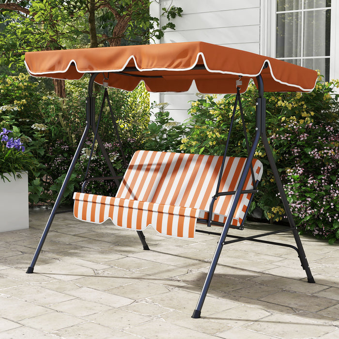 3-Seat Swing Chair with Adjustable Canopy - Comfortable Patio Garden Swing Seat, Orange - Ideal for Outdoor Relaxation and Entertaining