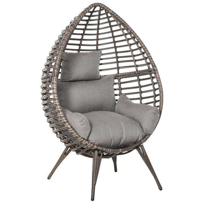 Rattan Egg Chair in Grey - Wicker Weave Teardrop Design with Cushion - Stylish Indoor/Outdoor Seating Comfort