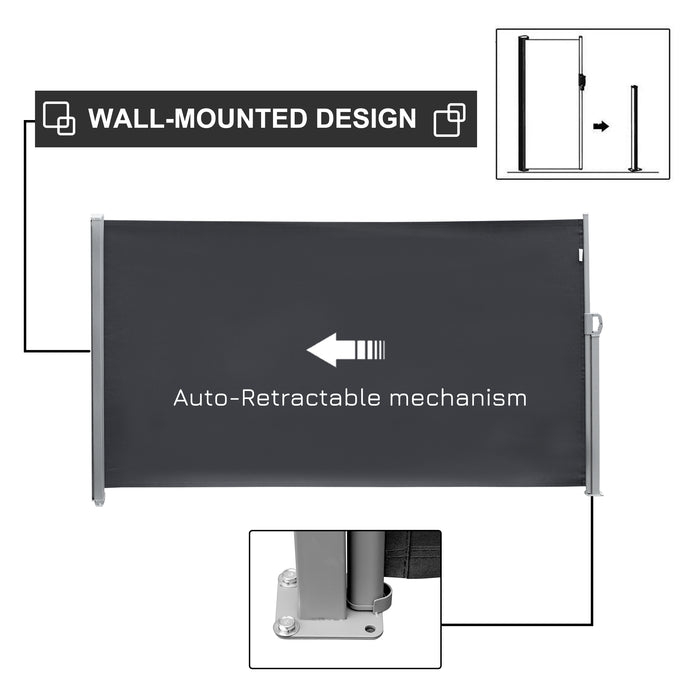 Retractable Sun Side Awning - Patio and Garden Privacy Screen Divider, Outdoor Blind, 3x1.8M in Grey - Ideal for Balcony Wall Screening and Sun Protection