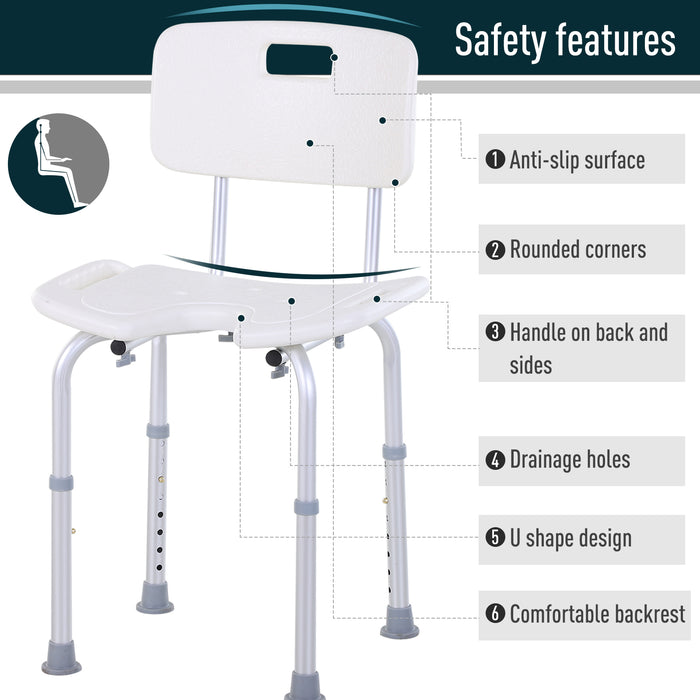 Spa Bath Shower Chair with Handle - 8-Level Adjustable Height, Non-Slip Feet, Lightweight Aluminum - Ideal for Pregnant Women, Elderly, Post-Injury Support