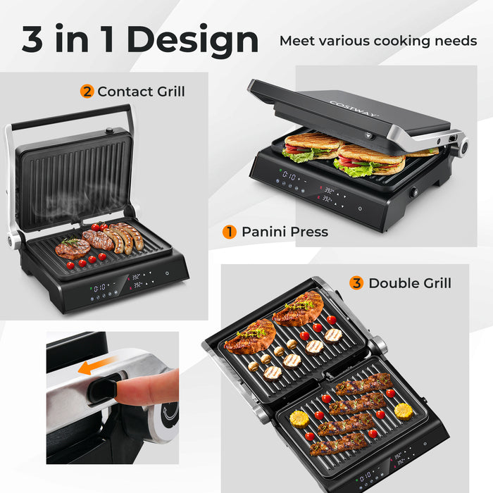 Indoor Grill 3-in-1 Model - Versatile 180-degree Opening Design with 5 Automatic Cooking Modes - Ideal for Convenient and Diverse Home Cooking