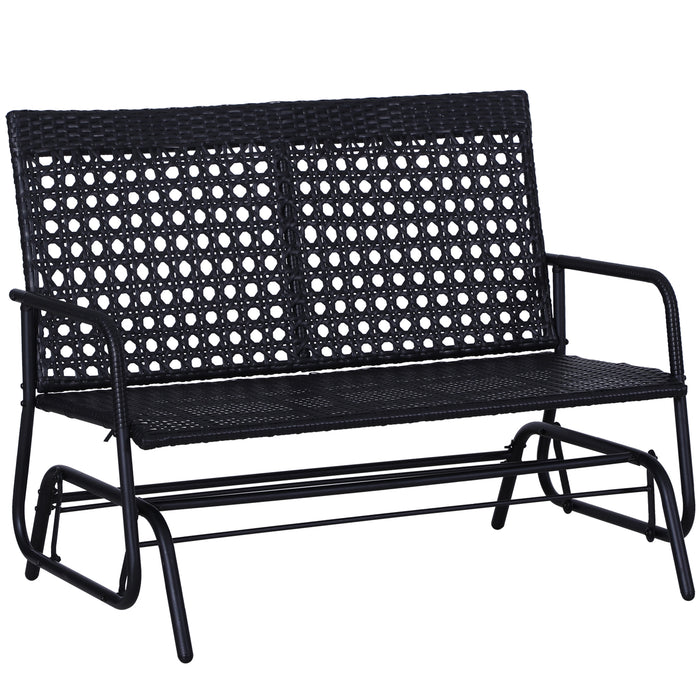 Wicker Glider Bench - 2-Person Rocking Chair for Outdoor Patio & Garden - High-Back Armchair for Relaxation & Comfort