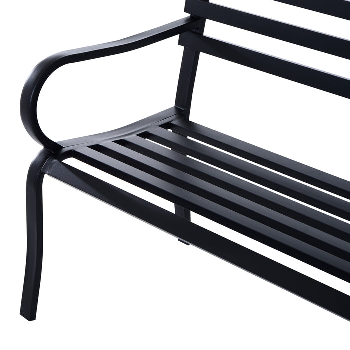 Metal Garden Park Bench - 2-Seater Outdoor Porch Chair for Patio & Park - Comfortable Loveseat Seating in Black