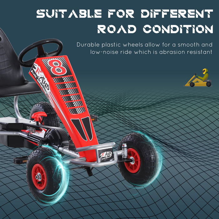 Adjustable Racing Style Pedal Go-Kart - Handbrake & Clutch Equipped Ride-On Car in Red - Fun Outdoor Activity for Kids and Teens