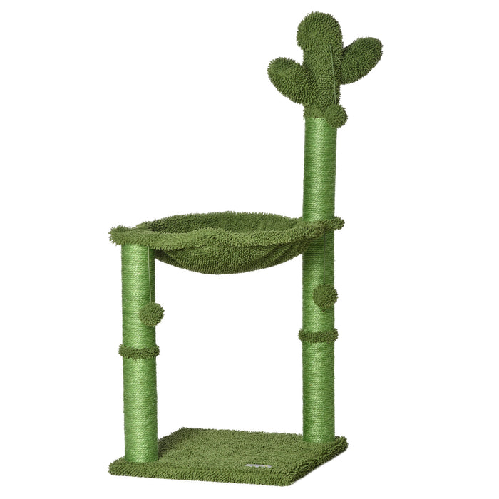 Cactus Cat Tower with Scratching Post - Kitten Activity Center Featuring Plush Hammock and Dangling Ball Toy - Perfect for Playful Cats and Scratching Needs