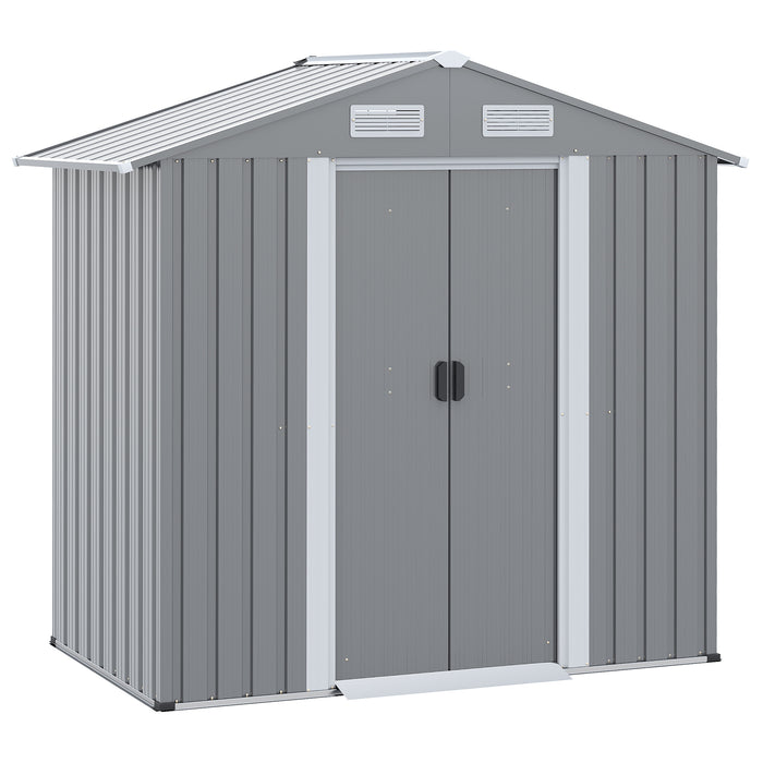 Metal Garden Shed 6.4 x 3.6 ft - Double Sliding Doors with Air Vents, Tool Organizer - Ideal for Backyard Patio Lawn Storage, Grey Color