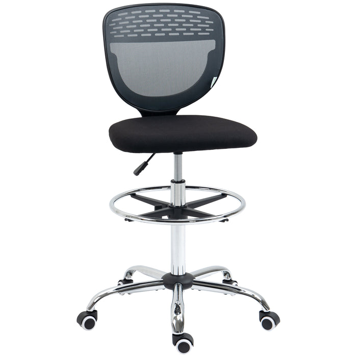 Ergonomic Mesh Drafting Chair - Swivel, Lumbar Support, Adjustable Foot Ring, Armless Design - Ideal for Architects and Standing Desk Users