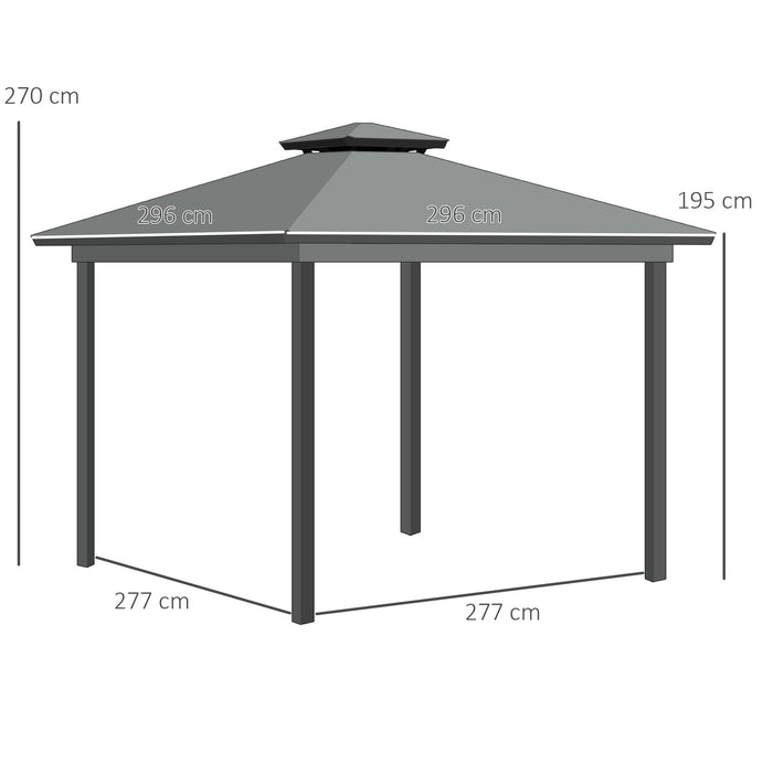 Patio Gazebo Canopy 3x3m - Garden Pavilion Tent with 2-Tier Roof, Netting, Curtains in Light Grey - Ideal for Outdoor Parties, Relaxation & Shelter