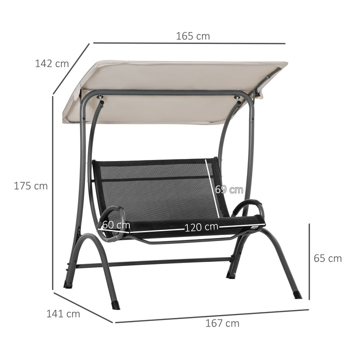 Outdoor 2-Person Swing Chair with Adjustable Canopy - Texteline-Seated Hammock Bench and Sturdy Steel Frame, in Beige - Ideal for Patio Relaxation and Comfort