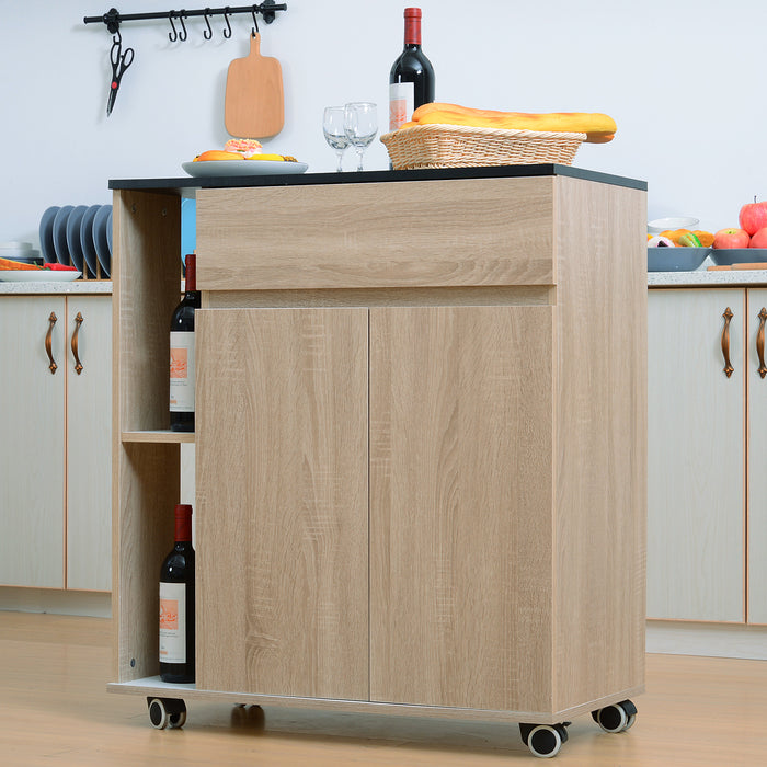 Kitchen Rolling Cart with Storage - Island Trolley with Cupboard, Shelves, Drawer and Door - Mobile Utility Organizer with Locking Wheels for Home and Office