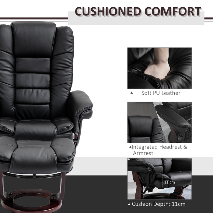 PU Leather Manual Recliner with Swivel Wood Base - Comfortable Lounge Chair and Footrest Set - Ideal for Relaxing and Unwinding in Style