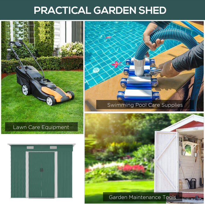 Outdoor Garden Storage Shed - 6.8 x 4.3ft Tool Organizer for Backyard, Patio, Lawn - Spacious Green Storage Solution