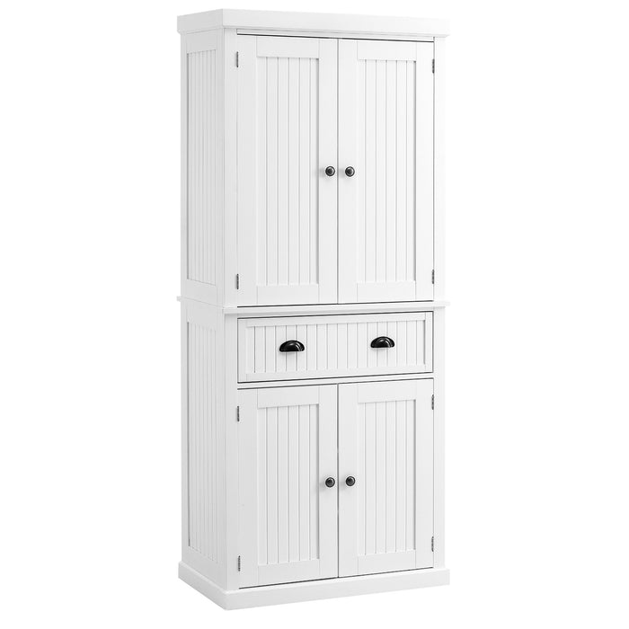 Traditional Style Kitchen Cupboard - Freestanding Storage Cabinet with Drawer, Doors, Adjustable Shelves in White - Perfect for Organizing Cookware and Dinnerware