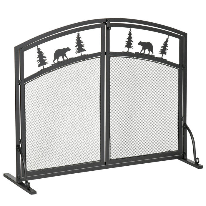 Metal Mesh Fire Guard with Double Doors - Decorative Spark Flame Barrier Featuring Tree Design - Safety Fireplace Screen for Living Room and Bedroom Decor