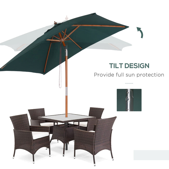 Outdoor Sunshade Market Parasol - 6-Rib Garden Umbrella with Wood and Bamboo Frame in Brown Green - Ideal Patio Accessory for UV Protection & Comfort