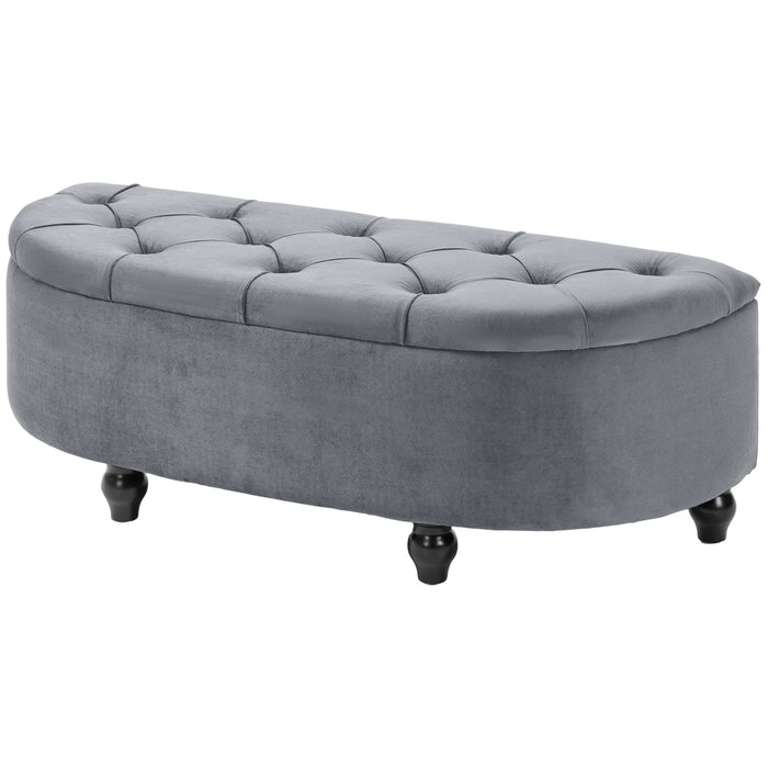 Elegant Dark Grey Semi-Circle Ottoman Bench - Tufted Upholstered Storage Seat with Rubberwood Legs - Versatile Accent Footrest for Bedroom & Entryway