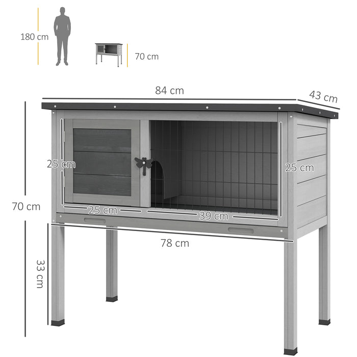 Wooden Rabbit and Guinea Pig Hutch with Built-in Tray - Weather-Resistant Asphalt Roof and Accessible Design, Grey, 84 x 43 x 70 cm - Ideal for Outdoor Small Animal Housing