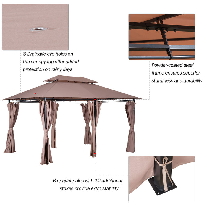 Metal Gazebo Canopy 4m x 3m - Garden Pavilion with Side Curtains, Patio Shelter - Ideal for Parties and Outdoor Events, Brown
