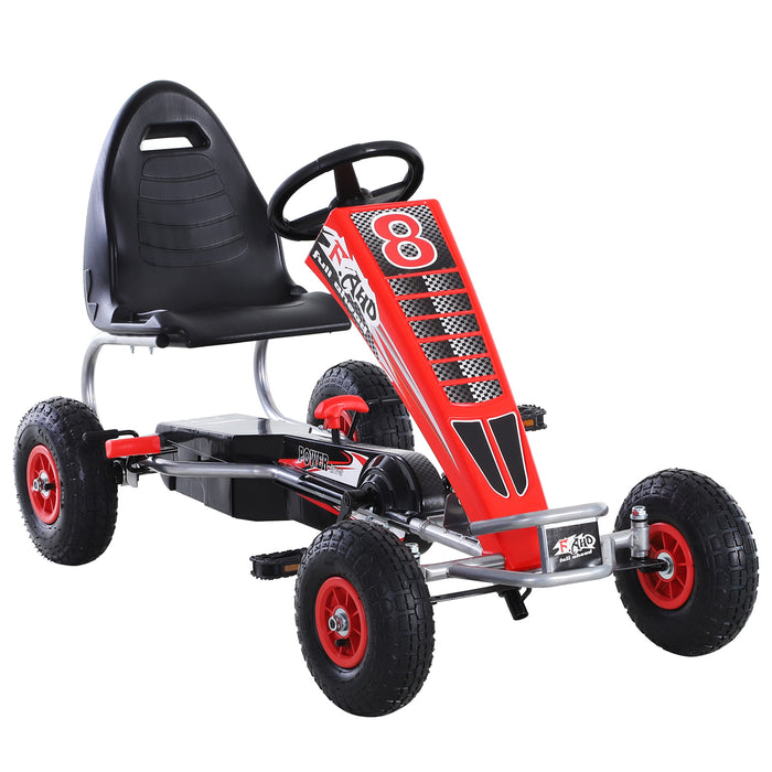 Adjustable Racing Style Pedal Go-Kart - Handbrake & Clutch Equipped Ride-On Car in Red - Fun Outdoor Activity for Kids and Teens