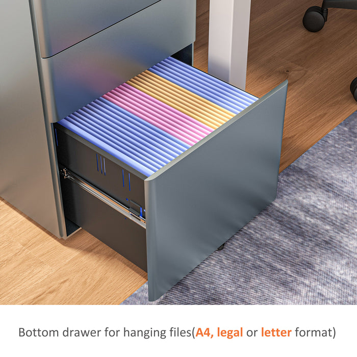 Steel Rolling Filing Cabinet with Lockable 3 Drawers - Designed for A4, Letter, Legal File Storage - Secure Organizer for Office Documents