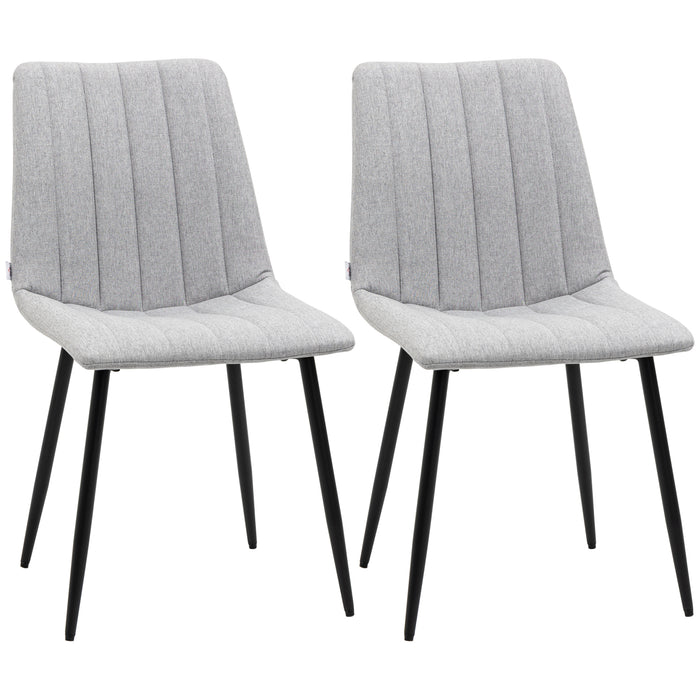 Modern Linen-Touch Grey Dining Chairs, Set of 2 - Sturdy Steel-Legged Kitchen Seating - Ideal for Living Room and Bedroom Comfort