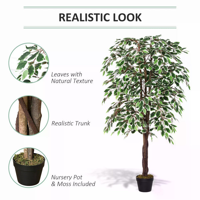 Artificial Ficus Silk Tree - 160cm/5.2FT Tall with Nursery Pot, Lifelike Interior & Exterior Decorative Fake Plant - Enhances Home and Office Spaces