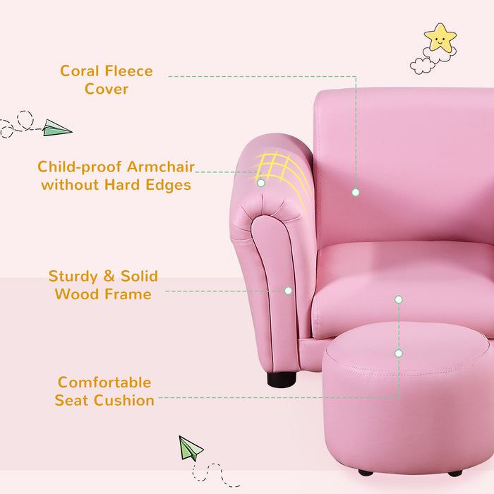 Toddler Chair with Free Footstool - Plush Kids Sofa Set and Armchair in Pink for Seating & Gaming - Perfect for Children's Room and Play Areas