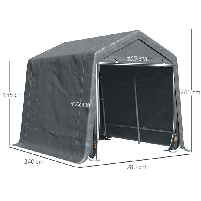 Heavy Duty Garden Storage Tent - Bike Shed with Metal Frame and Double Zipper Doors, 2.8x2.4x2.4m, Dark Grey - Ideal Patio Storage Shelter for Outdoor Equipment