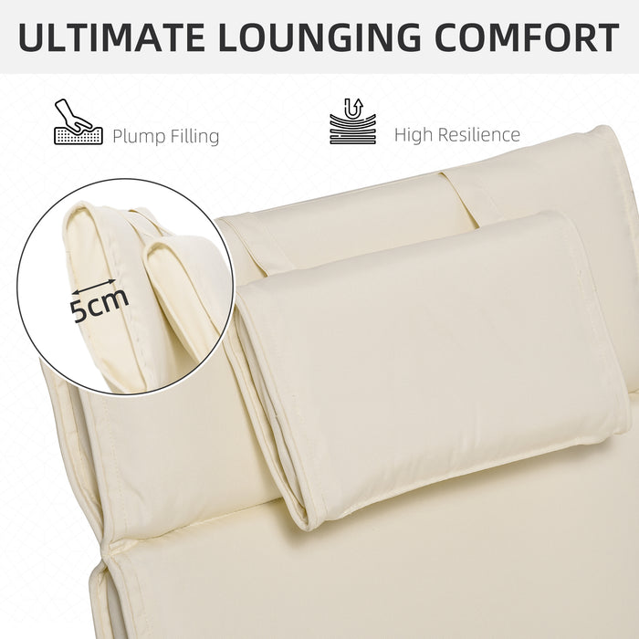 Garden Sun – Thick Cushioned Recliner Pad with Pillow for Outdoor Chairs – Ideal for Patio Relaxation & Comfort, Cream White