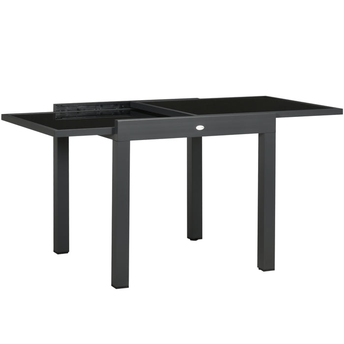 Extendable Patio Dining Table - Aluminum Frame and Tempered Glass Top, 80/160 x 80 x 75 cm in Black - Ideal for Outdoor Entertaining and Family Gatherings