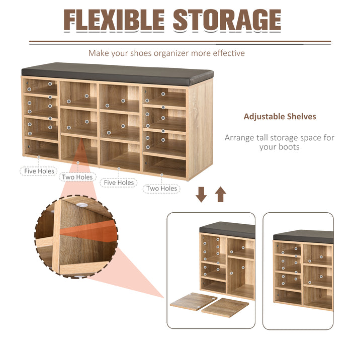 14-Compartment Multi-Storage Shoe Rack with Cushioned Top - Adjustable Shelves, Solid Frame, and Protective Foot Pads - Ideal for Home Office, Organizing Footwear from Boots to Trainers, in Brown