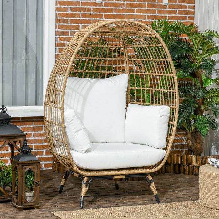 PE Rattan Woven Egg Chair - Round Teardrop Patio Chair with Thick Padded Cushions - Ideal for Sunroom, Garden Comfort in Khaki