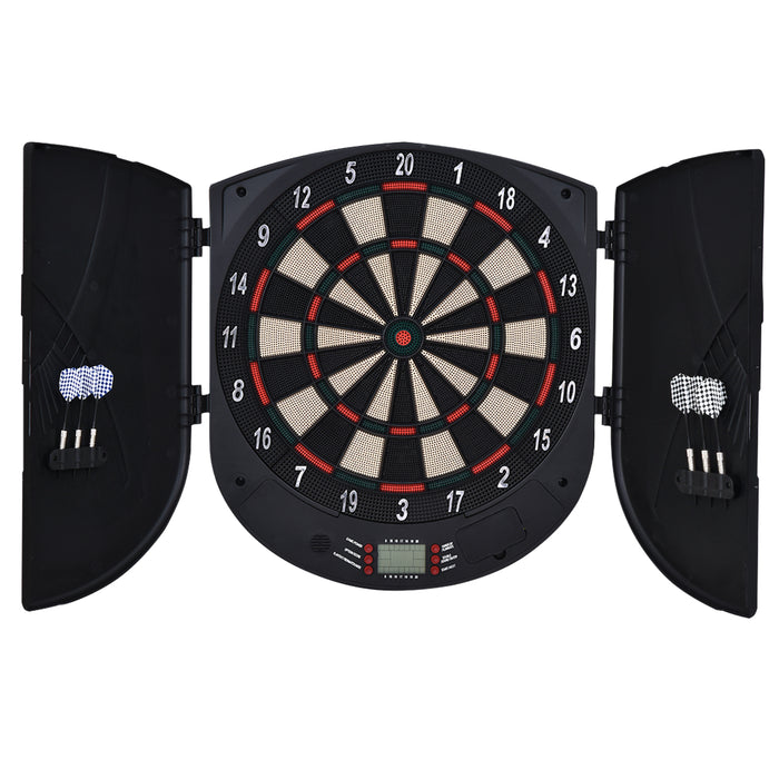 Electronic Dartboard Set - 26 Games, 185 Variations, Storage Cabinet, 6 Darts Included - Multi-Game Entertainment for Home Use