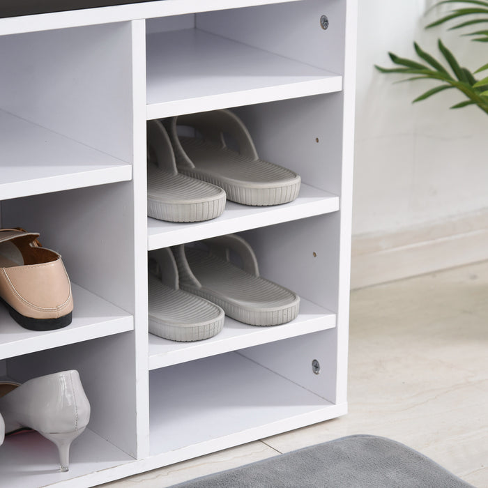 14-Compartment Shoe Rack with Cushioned Top - Adjustable Shelves, Solid Construction & Protective Foot Pads - Ideal for Home or Office Footwear Organization, Fits Boots & Trainers, White