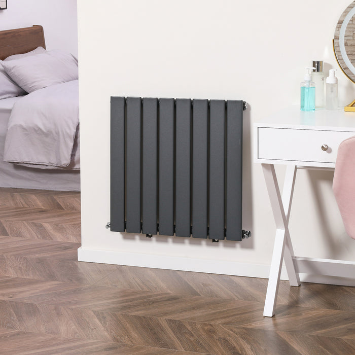 60 x 60cm Water-Filled Space Heater - Single-Layer Horizontal Designer Radiator, Quick Warm-Up - Ideal for Living Room, Study, Garage in Grey