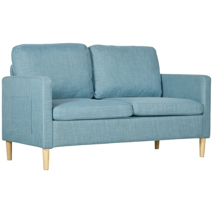 Modern Fabric 2-Seater Loveseat - Elegant 143cm Sofa with Wooden Legs and Storage Pockets - Ideal for Living Room, Bedroom, or Home Office in Stylish Blue