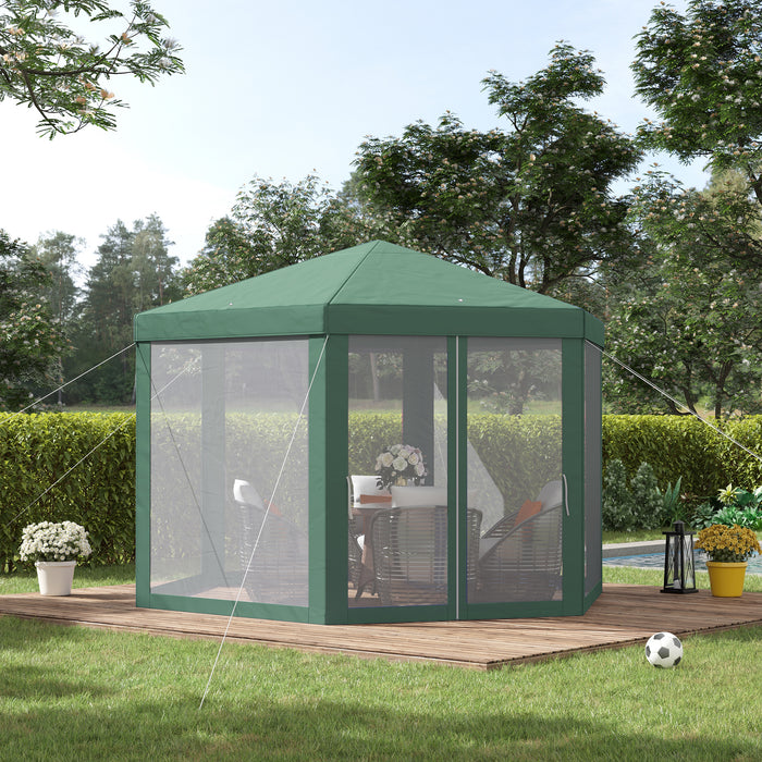 Hexagon Netted Gazebo Tent - Patio Canopy & Outdoor Shelter with Shade Resistance for Party Activities - Ideal for Garden and Backyard Entertaining (Green)